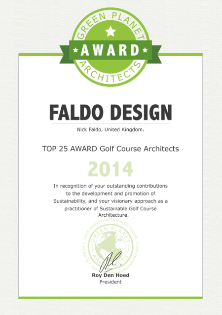 Faldo Design top 25 award golf course